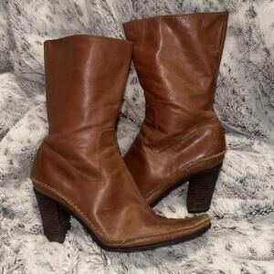 Nine West Vintage Leather Tan Ankle Boots; DAMAGED SEE DETAILS